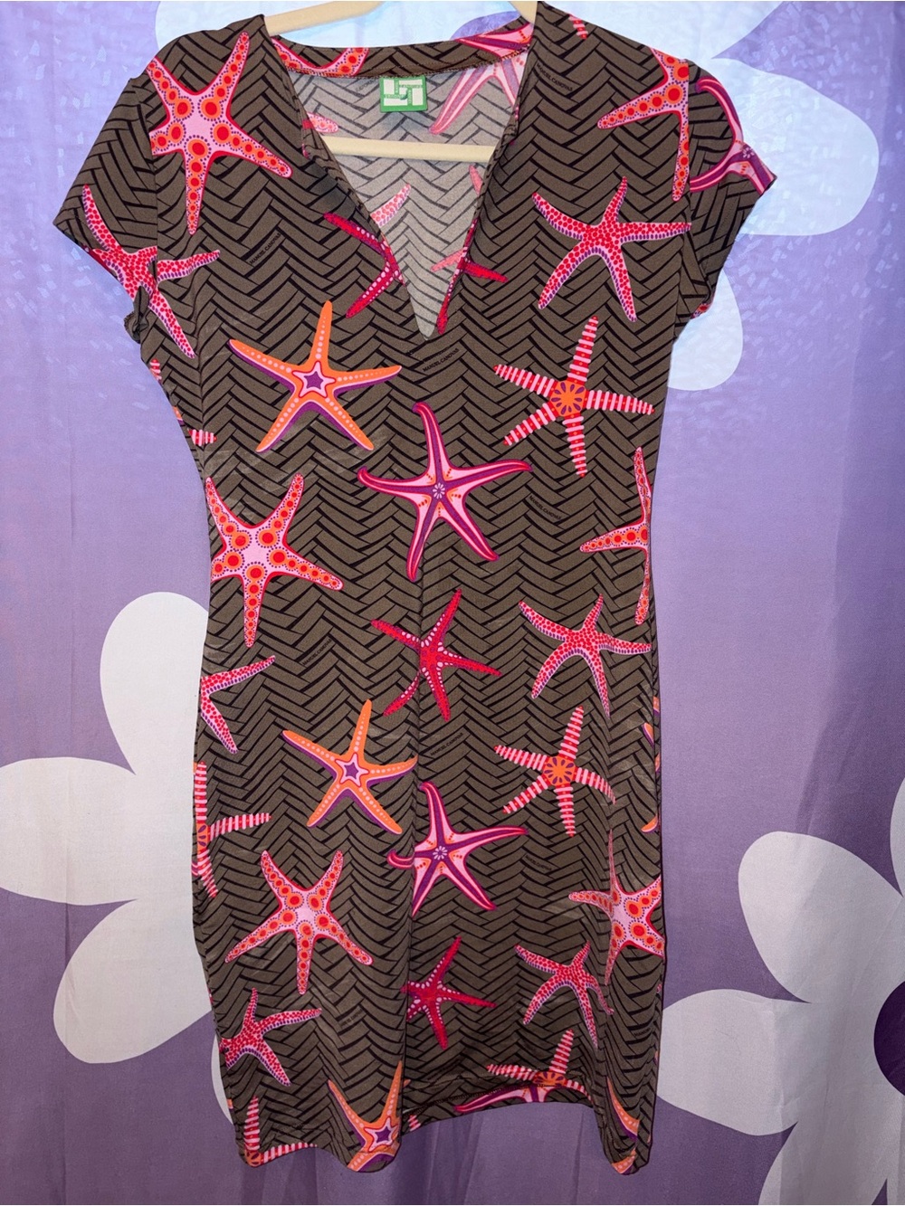 Women’s V-Neck Starfish Print Dress in Brown and Pink by LuLaRoe